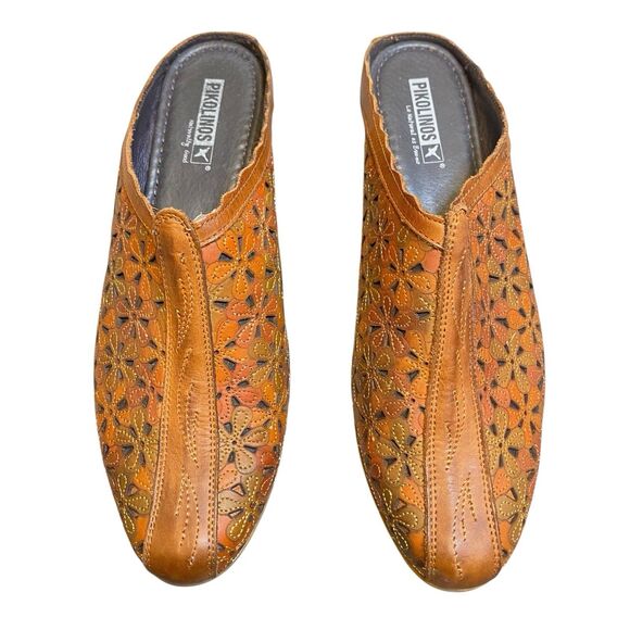 Pikolinos Ramona Mules Women 10 EU 40 Brown Leather Floral Slip On Boho Comfort - Picture 3 of 10